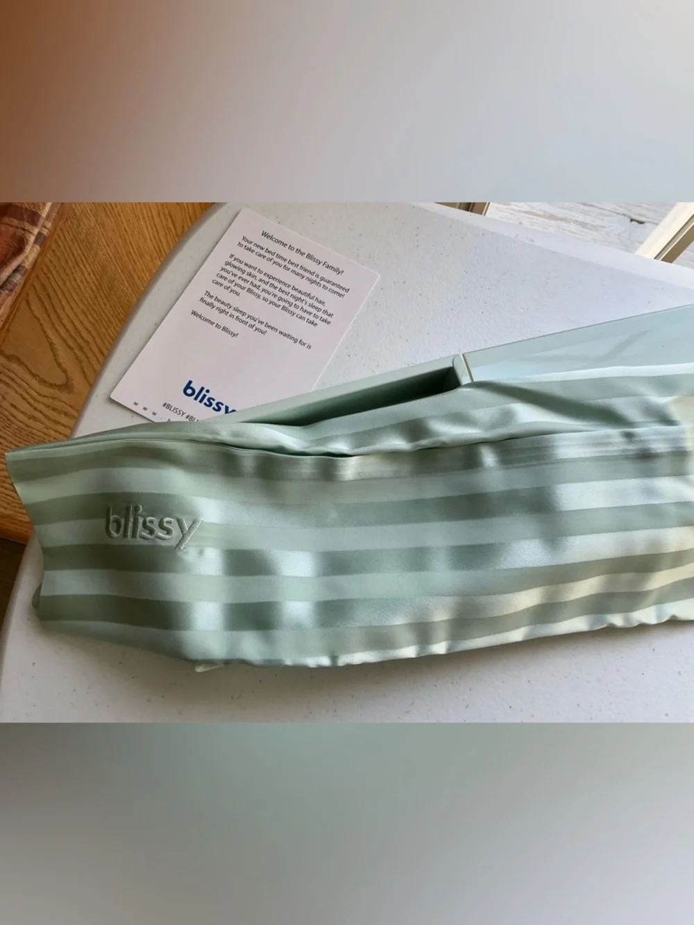 Blissy 100% Silk 22 Momme STANDARD Pillowcase Mint Striped New